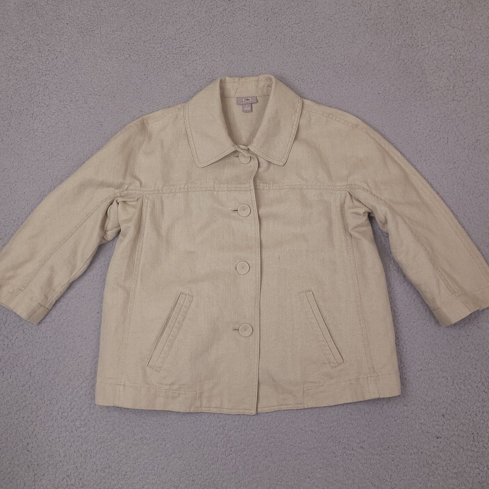 J Jill Jacket Womens Small Beige Linen Cotton Boxy Minimalist Coastal Lagenlook